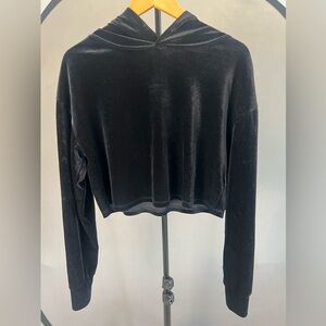 Chic Cropped Black Velvet Women's Hoodie